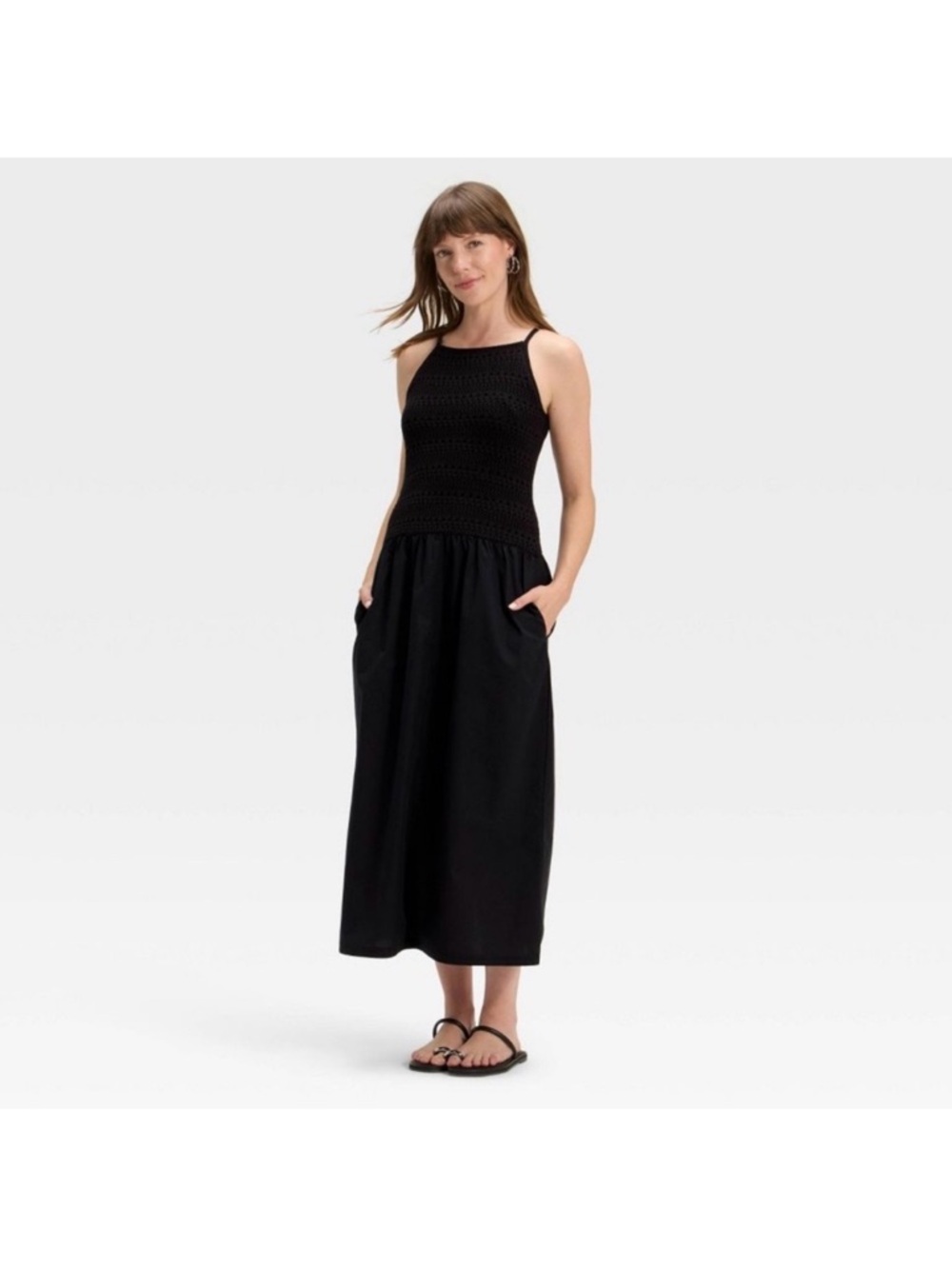 Women’s Universal Thread Black Crochet Bodice Midi Dress